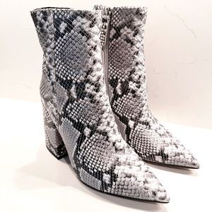 Alias Mae West Pointed Toe Ankle Boots in Gray Snake